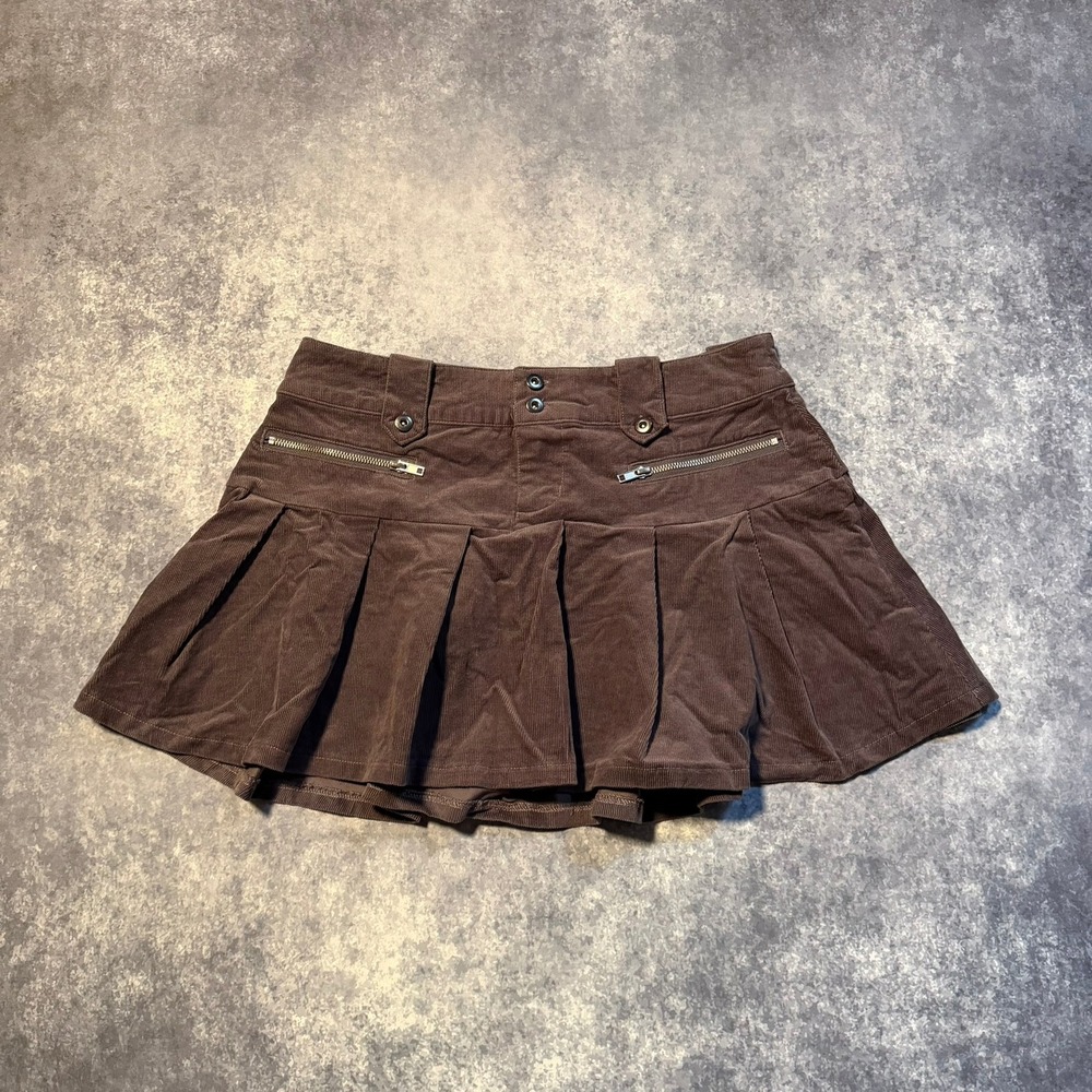 Social Collision Gray Corduroy Pleated Mini Skirt Emo Punk Y2K Size L